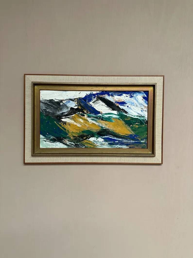 Original Swedish Oil on Cardboard – "Mountains" by Svendolf Carlsson – Signed – Vintage and Framed – 70 × 45 cm (27.6" × 17.7")