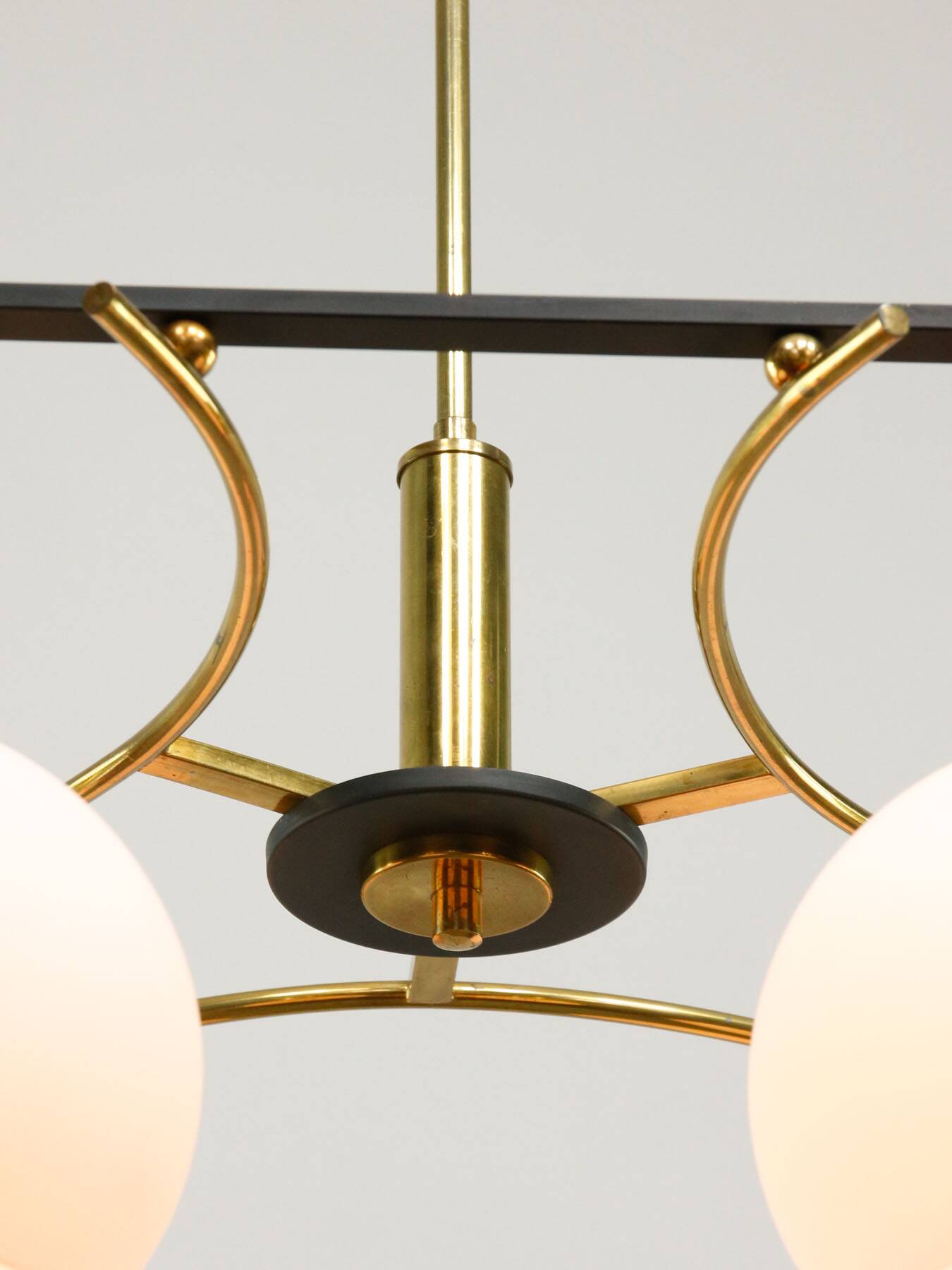 Mid-Century Modern Italian Brass and Opaline Chandelier