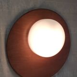 Globe-shaped wall sconces in opaline glass and wood - mid-20th century