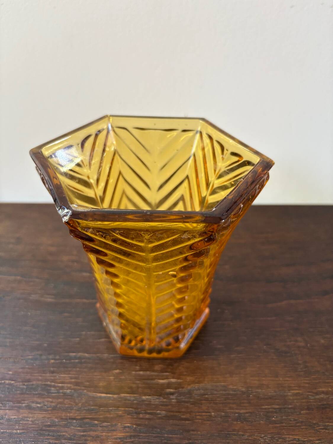 Art Deco vase in molded amber glass