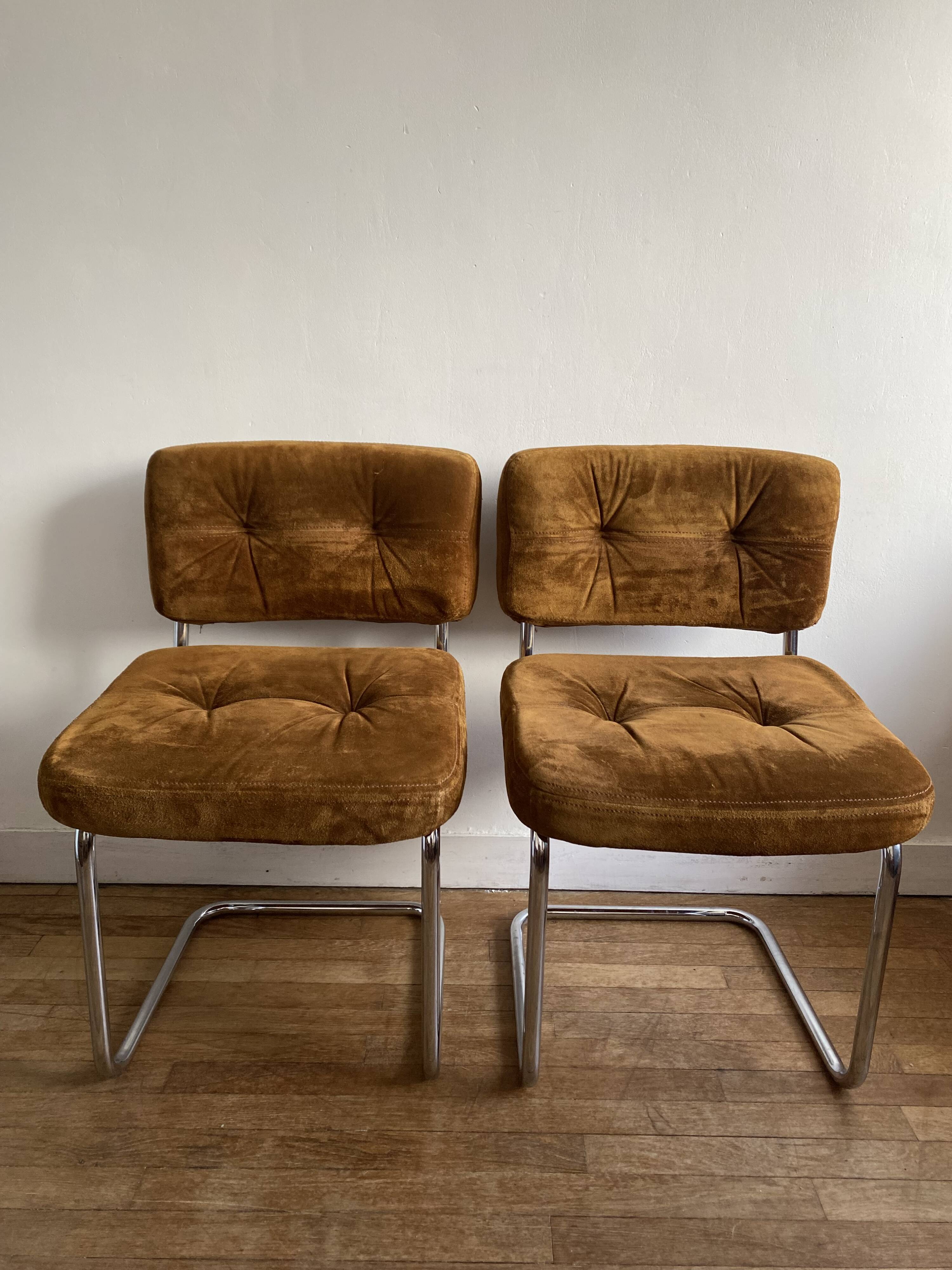 Vintage suede chair pair