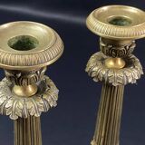 Pair of gilt and chiseled bronze candlesticks from the Restoration period