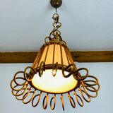 Vintage rattan pendant lamp 60s