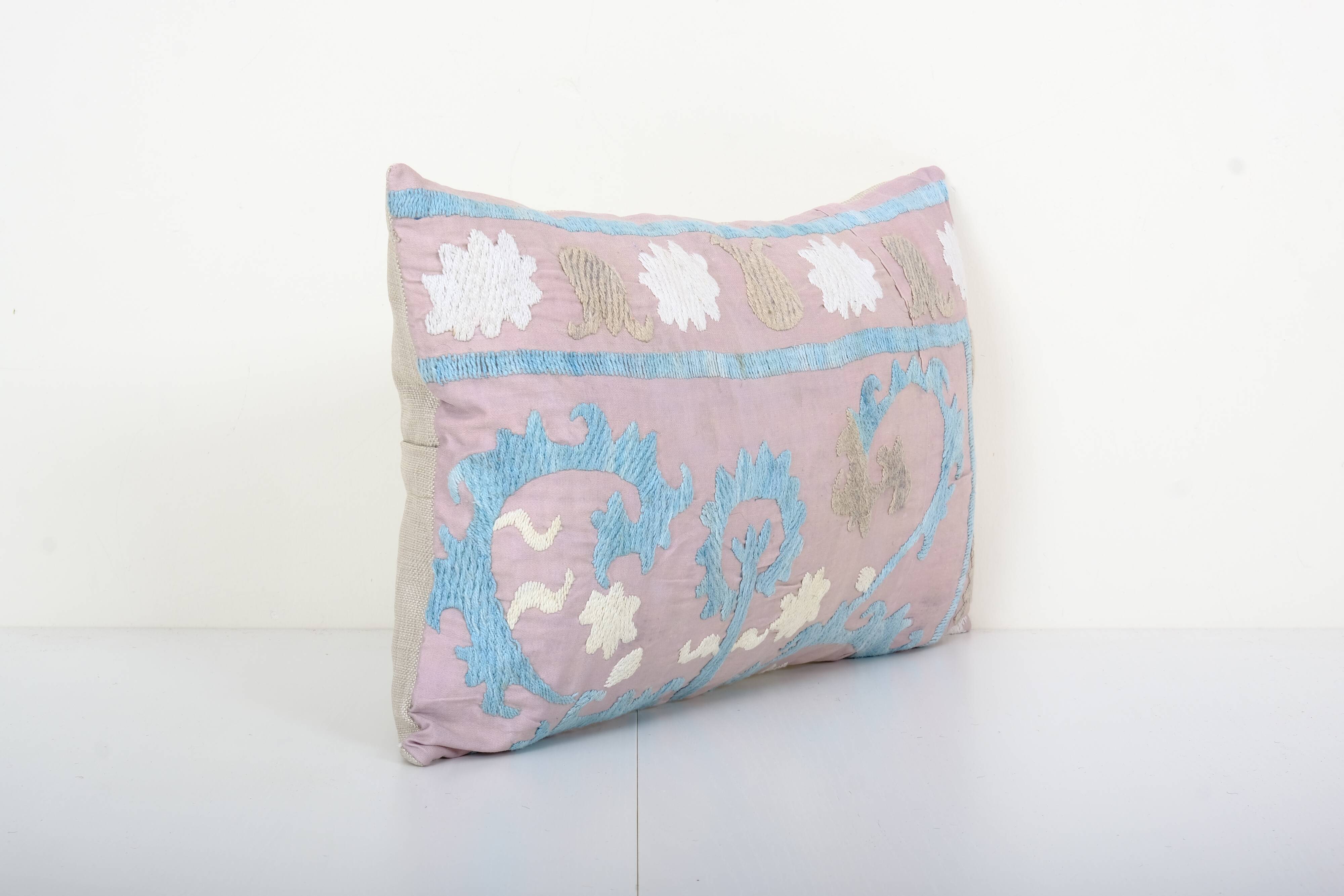 12" x 20" tashkent suzani bench pillow case made from a 19th century suzani - purple bedding lumbar