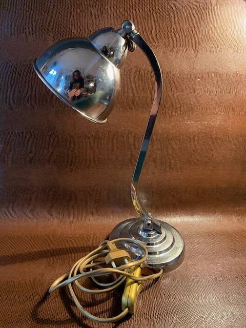 Old desk lamp, Art Deco, in chrome metal-1950