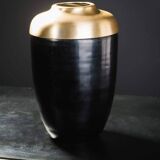 Vase en verre noir et laiton - design français
