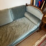 Vintage Louis XVI style blue velvet sofa
