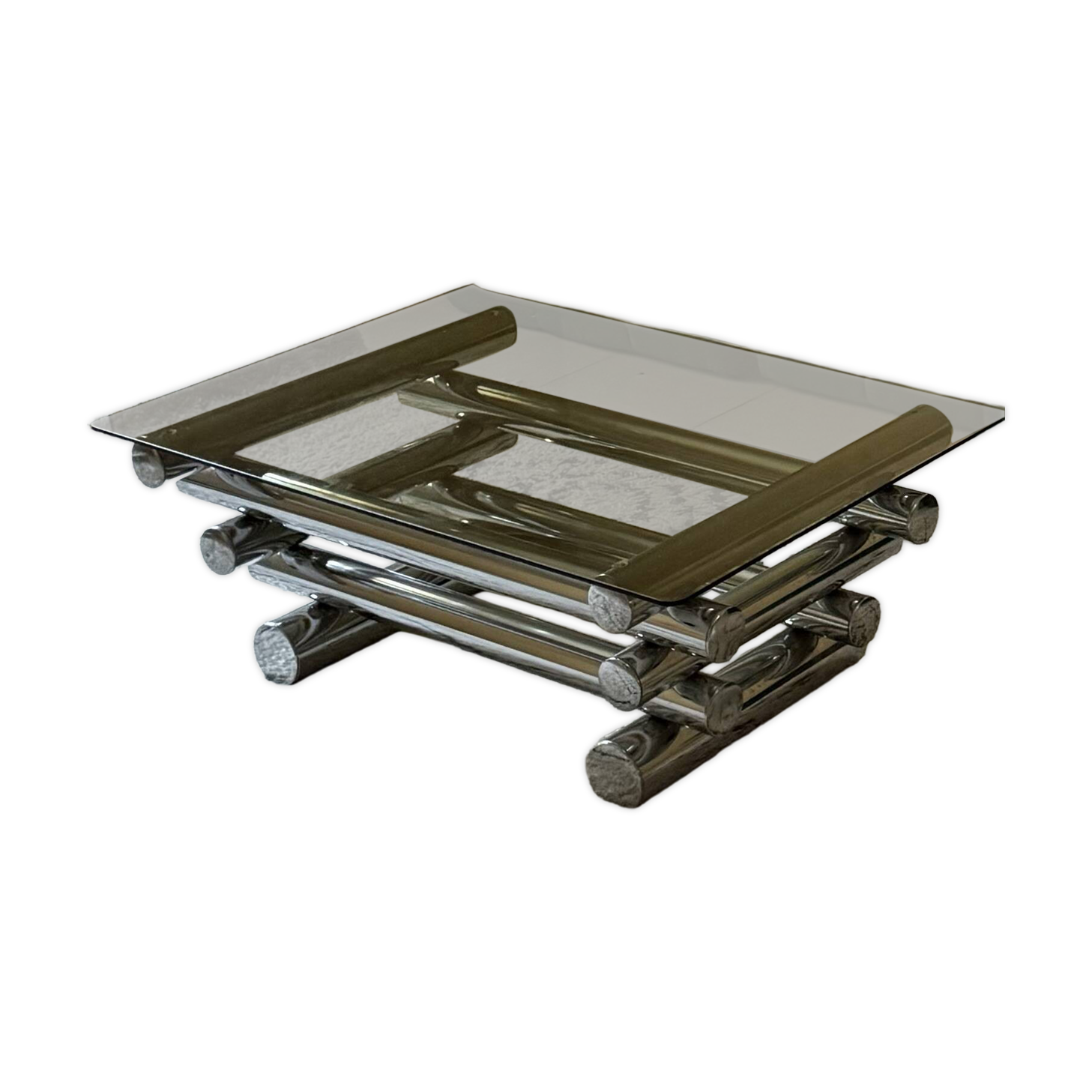 Rectangular coffee table A Space vintage by Paul Mayen in smoked glass and m