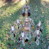 Bronze chandelier with grapevines of amber purple crystal color 6 branches