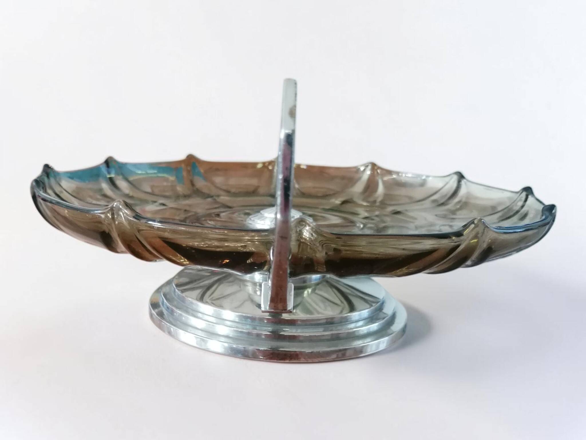 Art Deco glass and metal fruit bowl