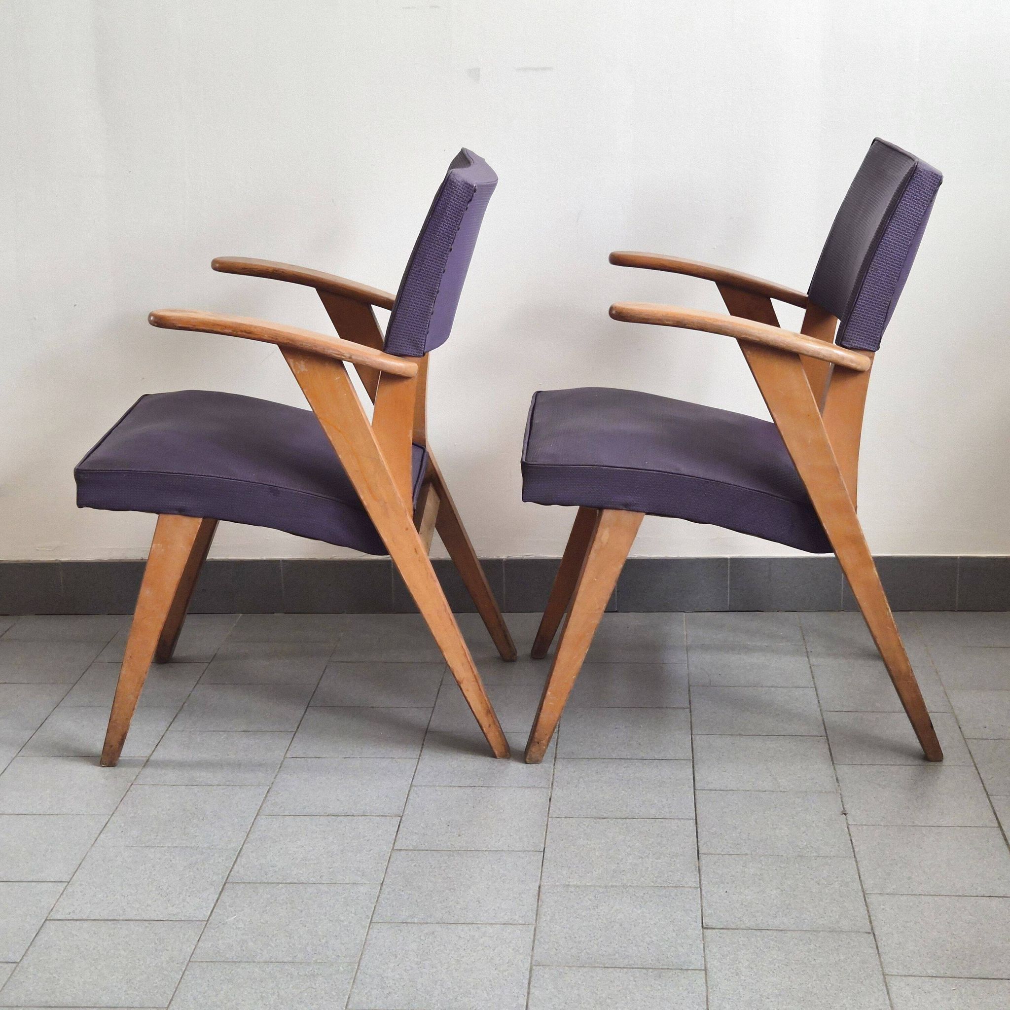 Pair of vintage bridge armchairs from the 1950s.