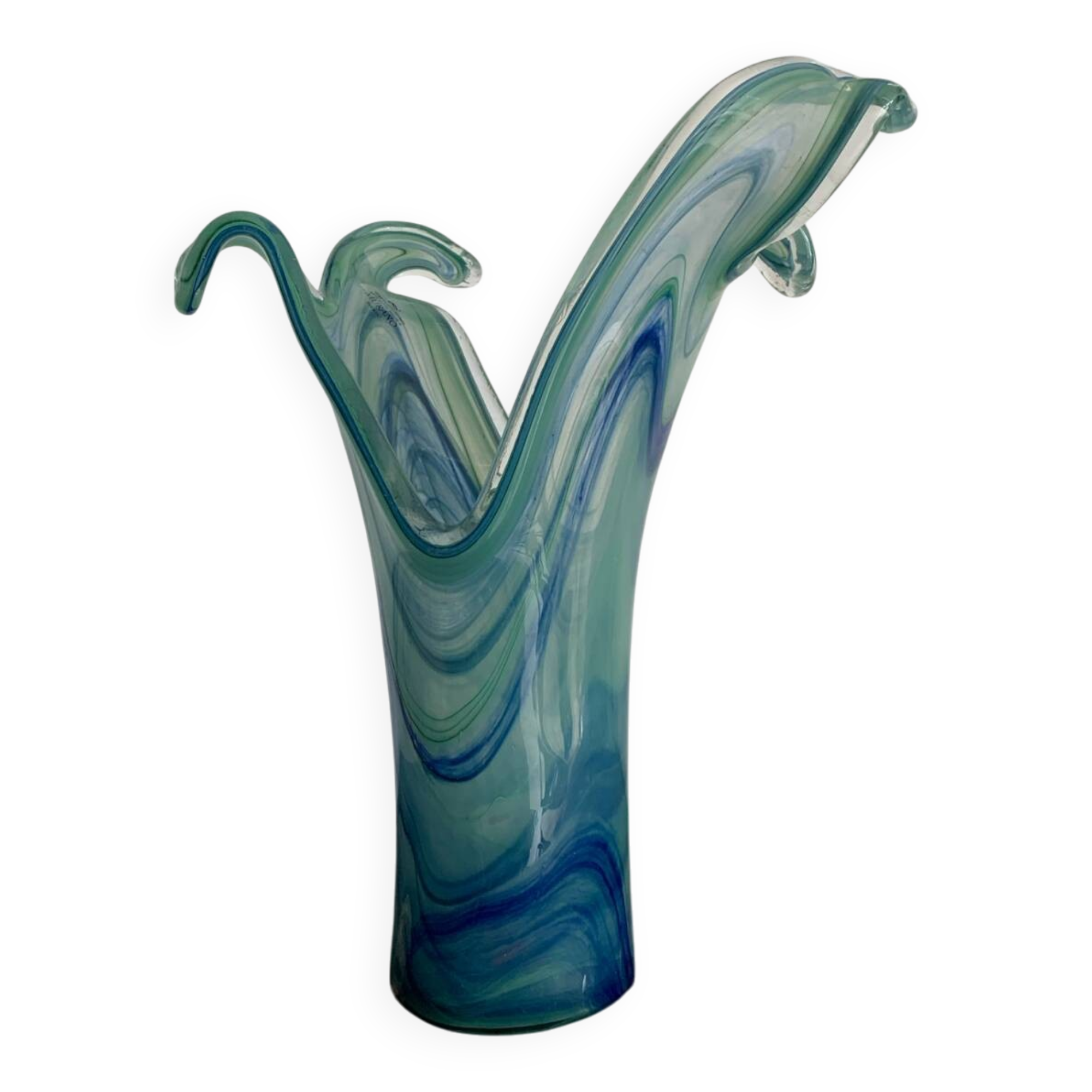Vase vintage en verre de Murano bleu