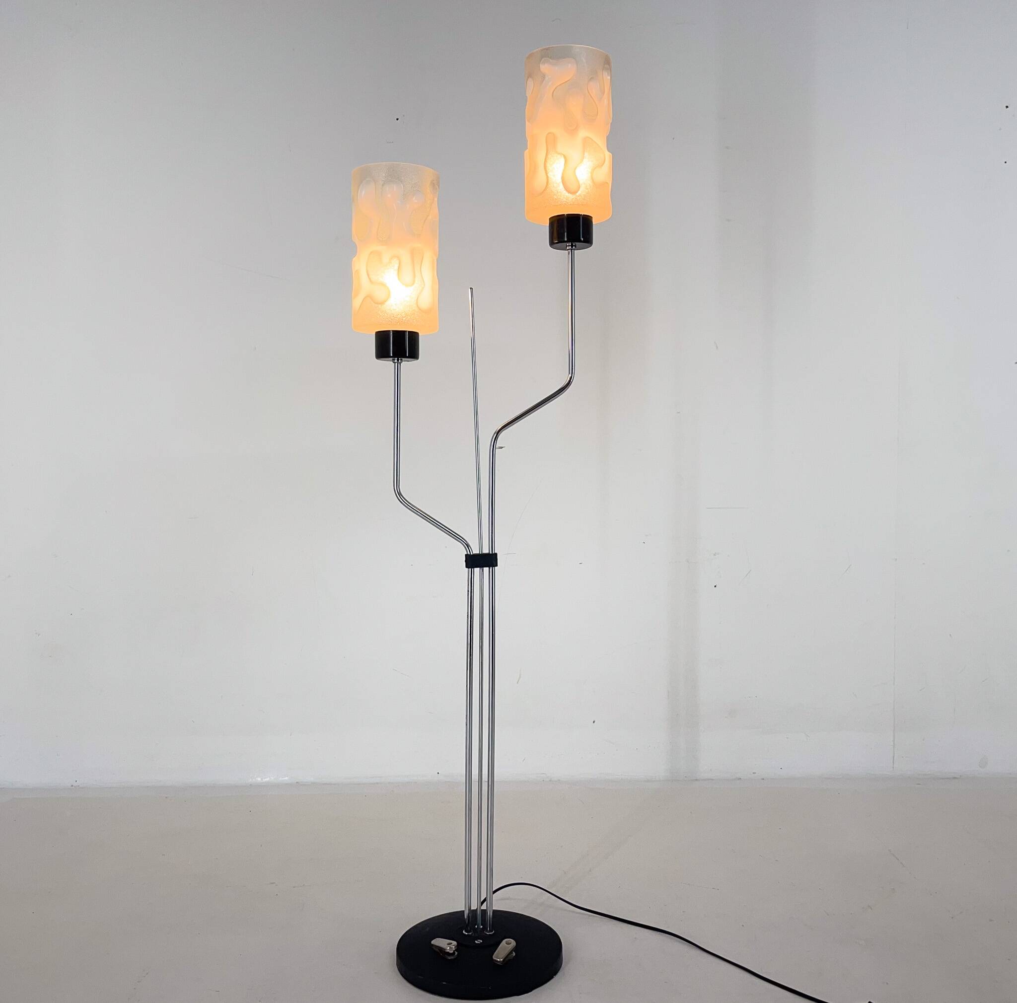 1970s chrome & glass floor lamp by lidokov, labeled, czechoslovakia