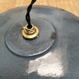 3 blue enameled sheet metal pendant lights