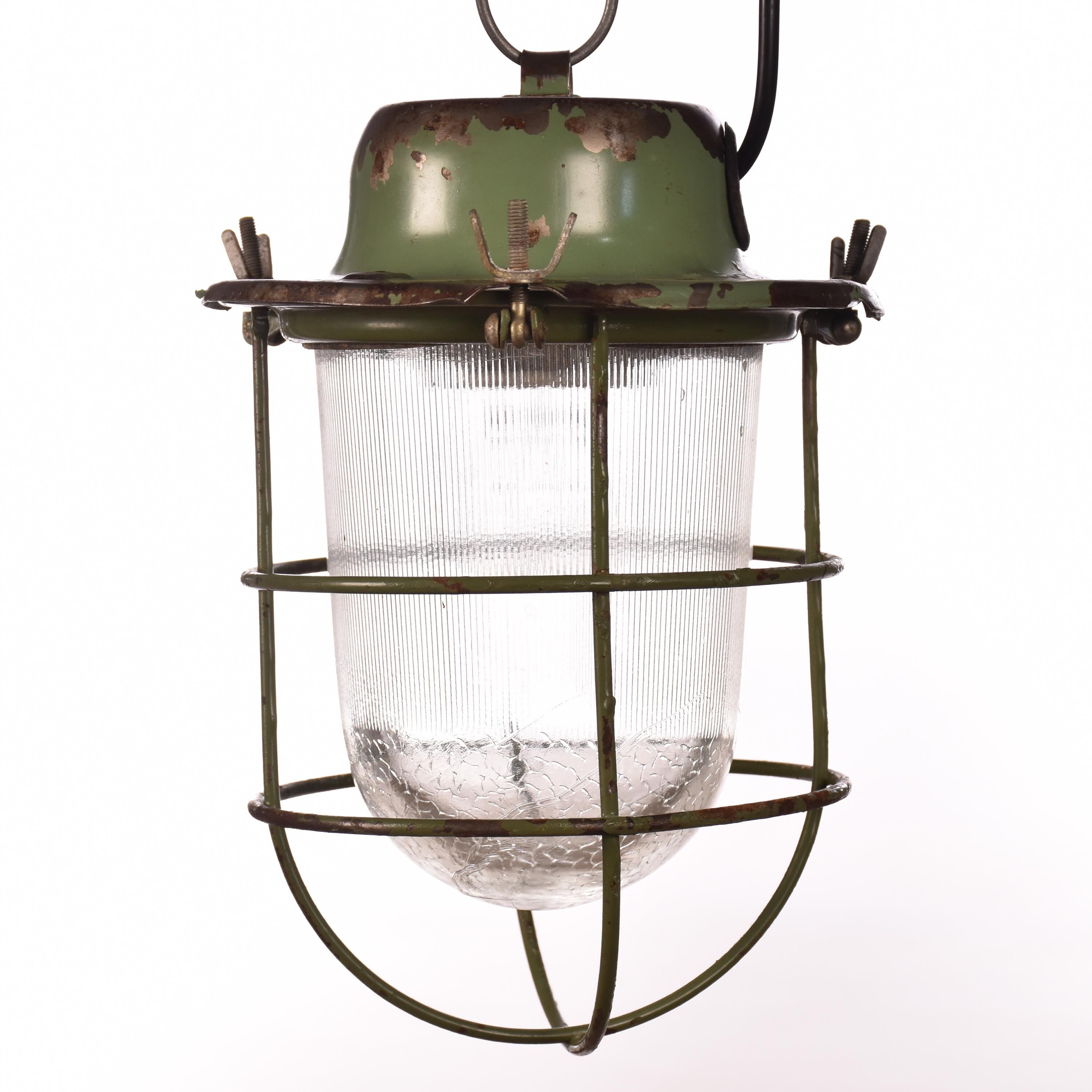Industrial cage lamp green