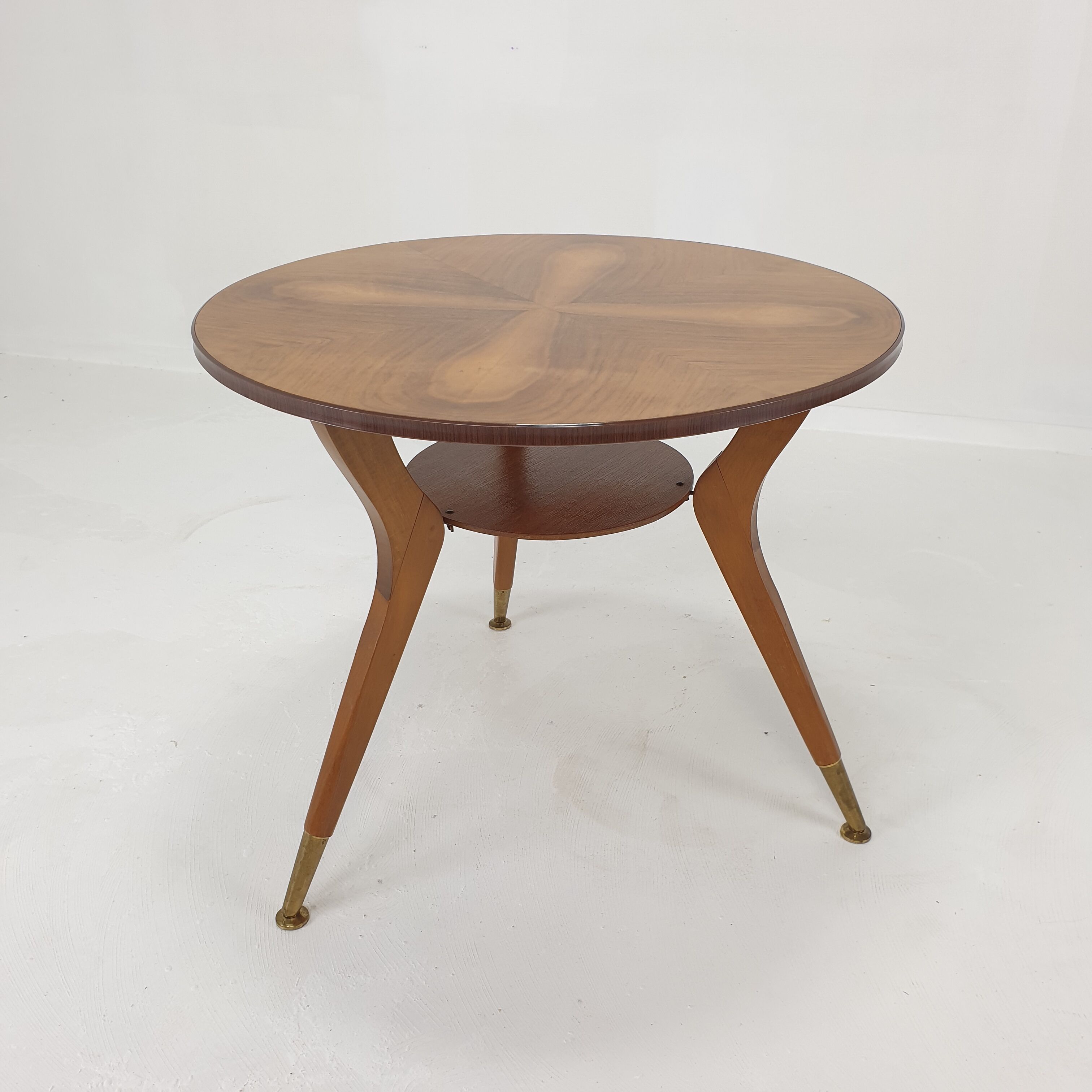Italian wooden coffee table with brass feet 1960's