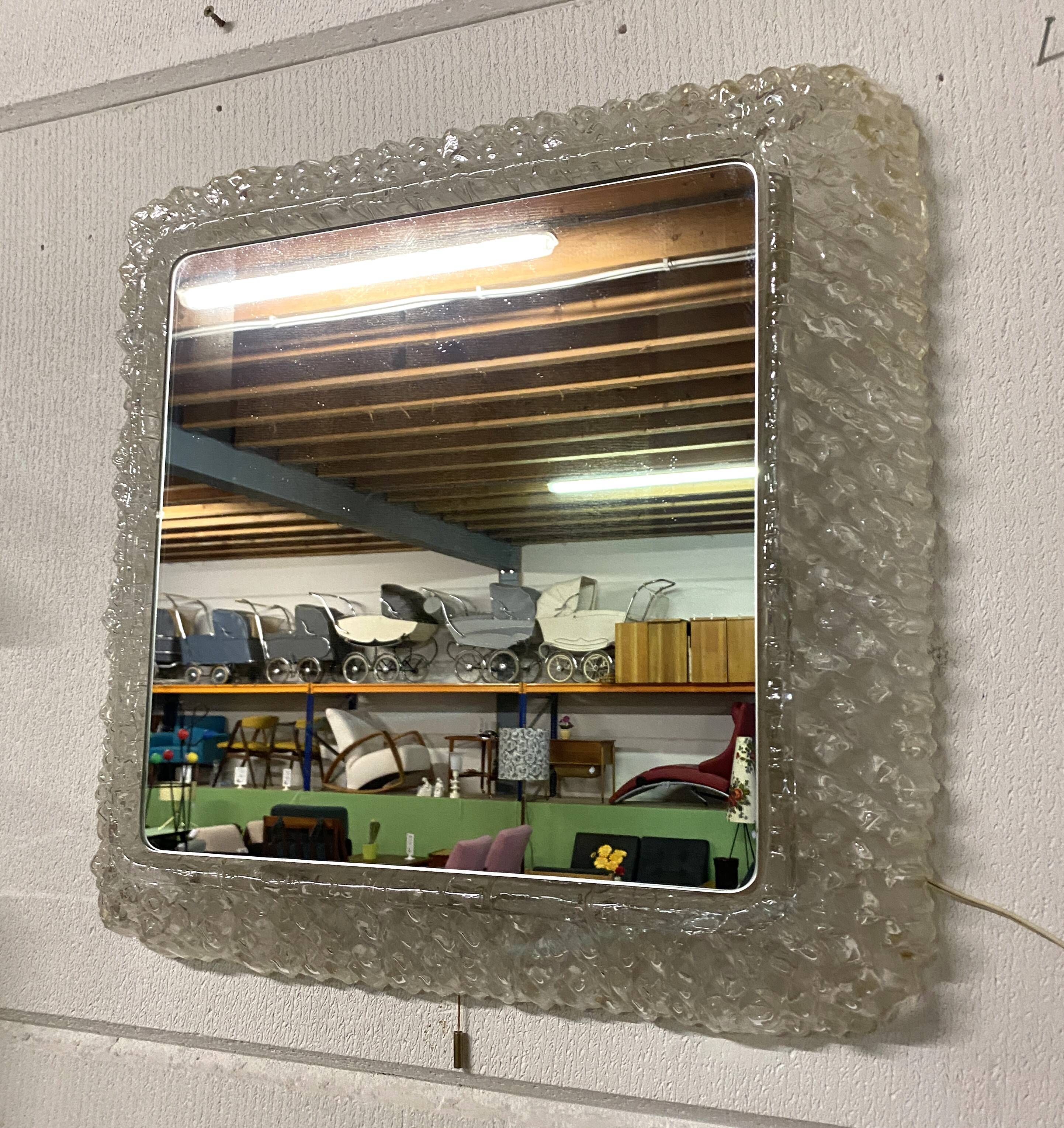 Ice mirror by Egon Hilleband square with light 1970s