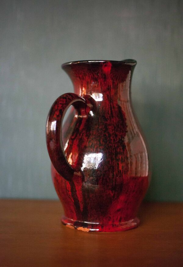 Pichet en terre cuite vernissé rouge sang de boeuf et noir, vase terre cuite, pichet vintage, cuisin