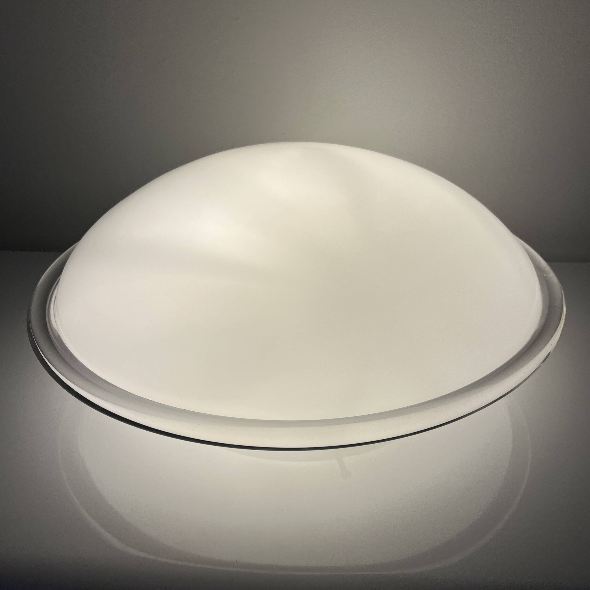 Vintage opal glass ceiling light Saturne Leucos 1970 Italy Diameter 39