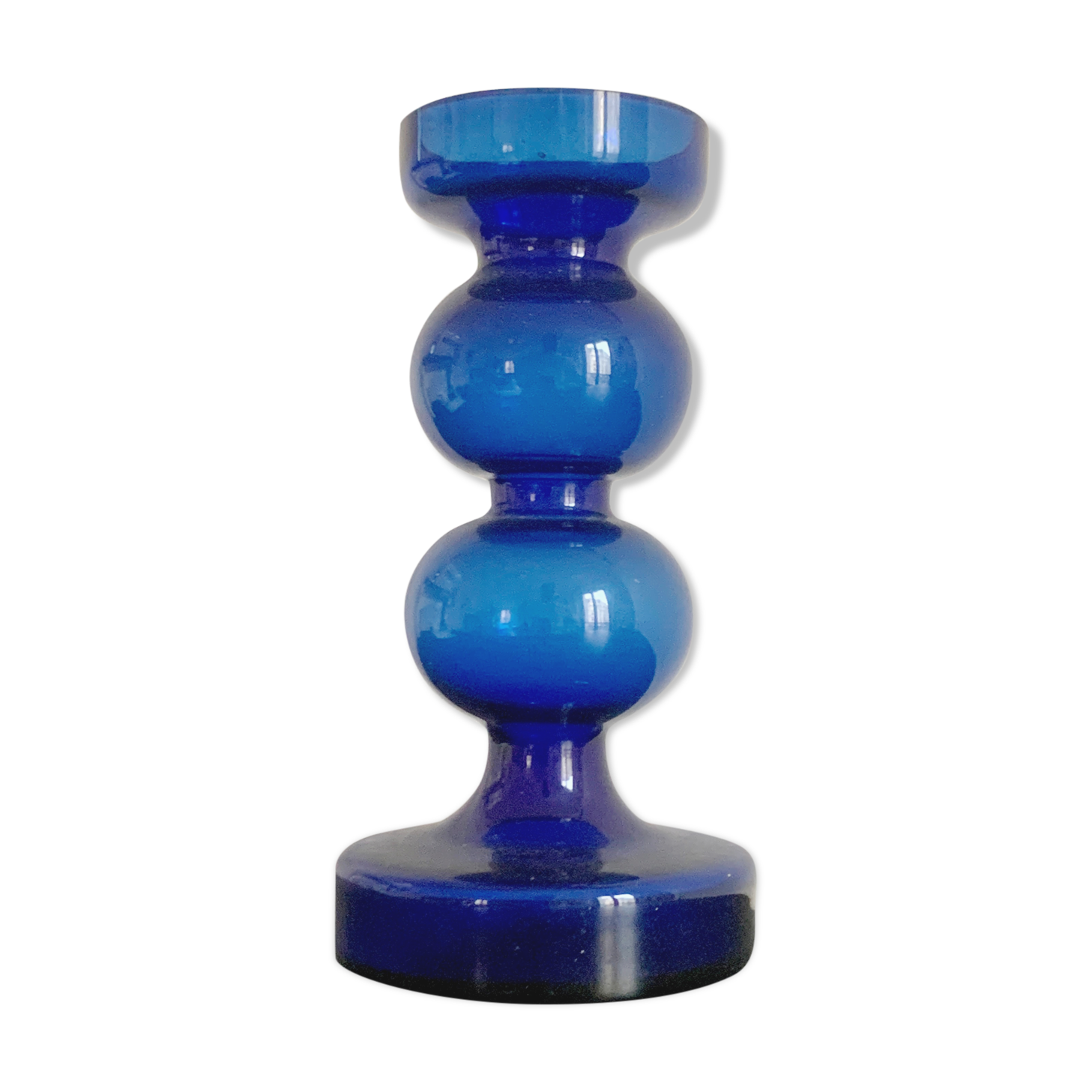 Vase bleu en verre vintage 1970