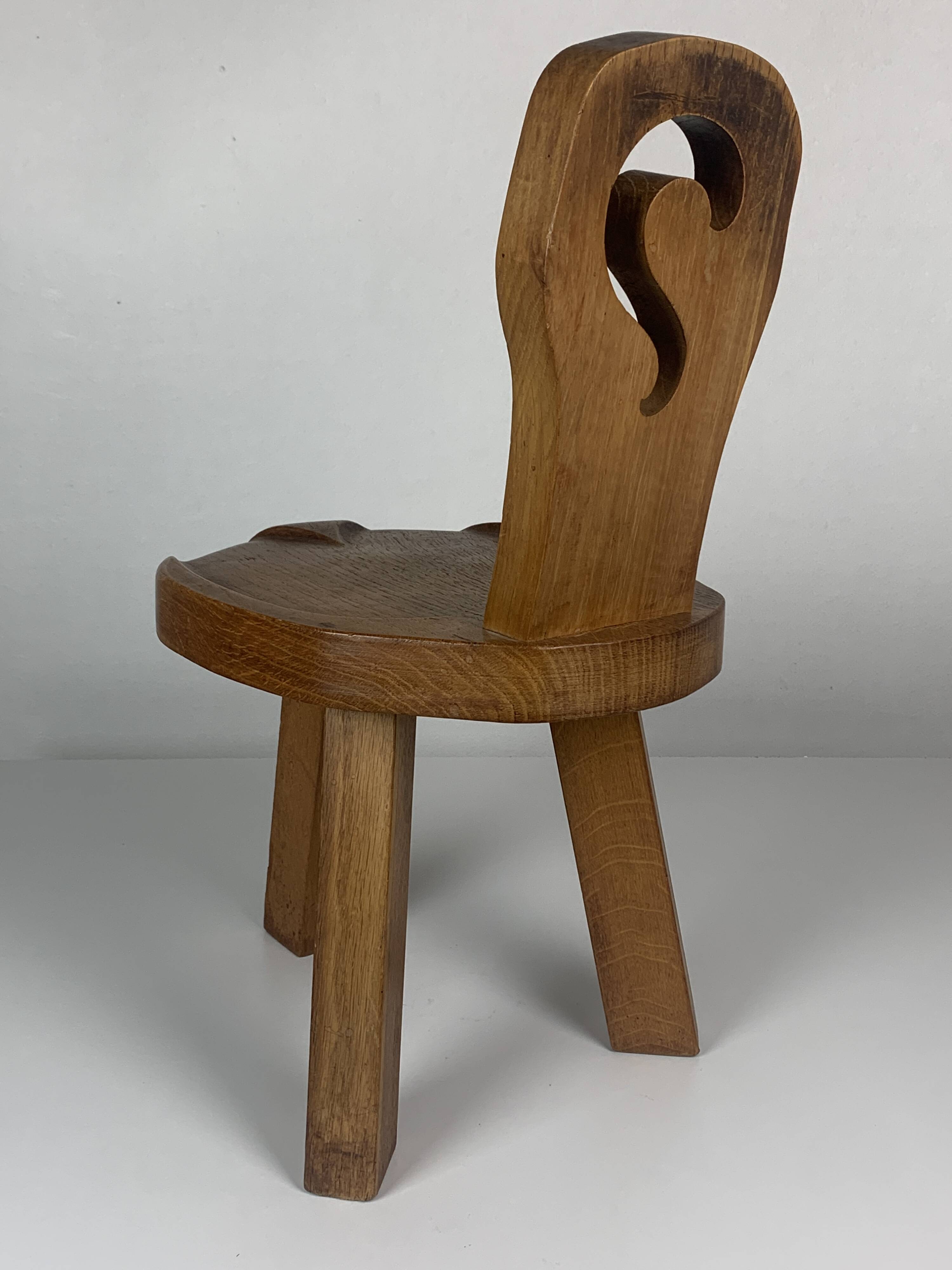 Sculptural Brutalist Chunky Tripod Stool in Oak, 1960s