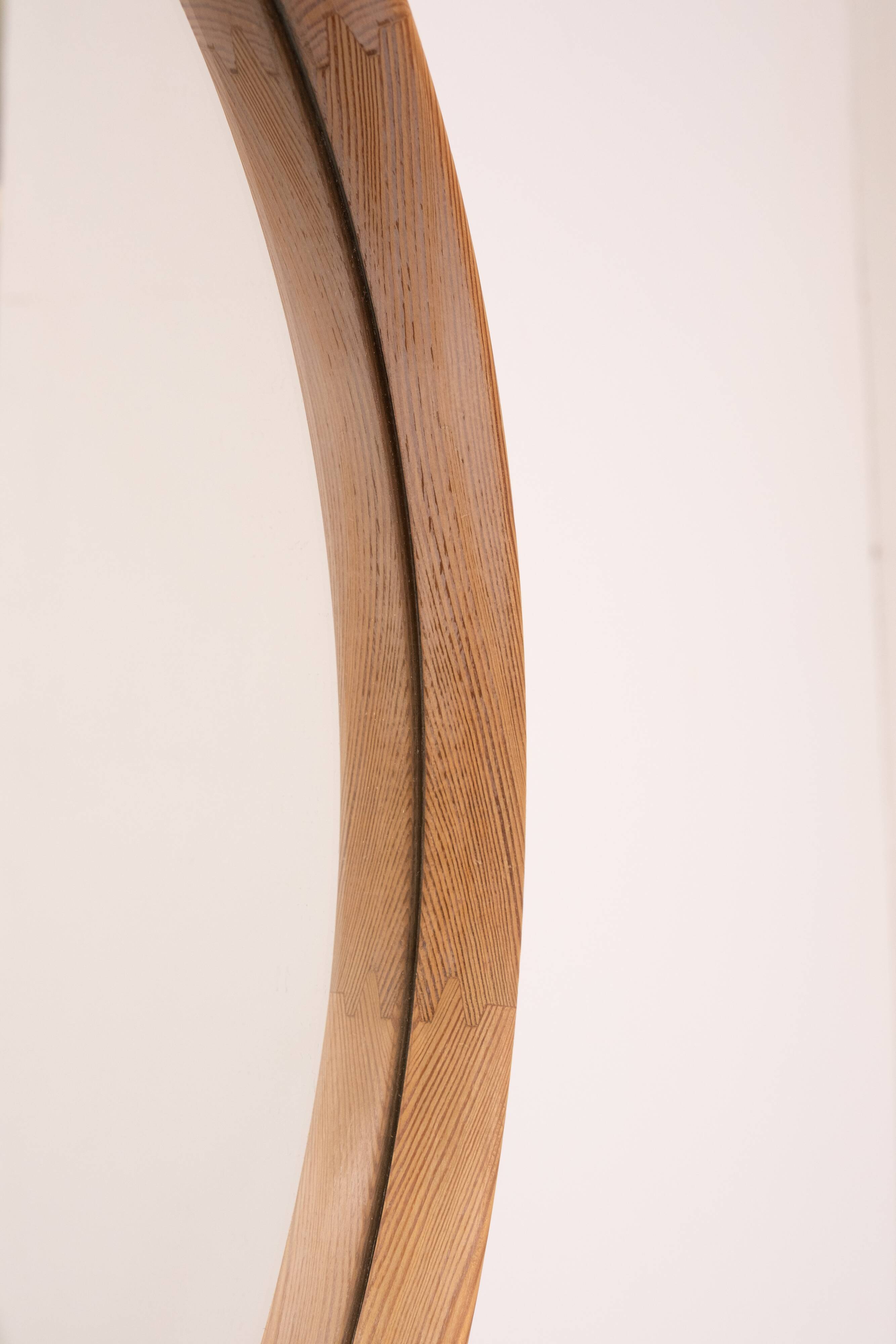 Miroir rond vintage en pin massif des années 1960, Hollande