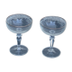 Two crystal champagne glasses and gilded borders antique engraved pattern