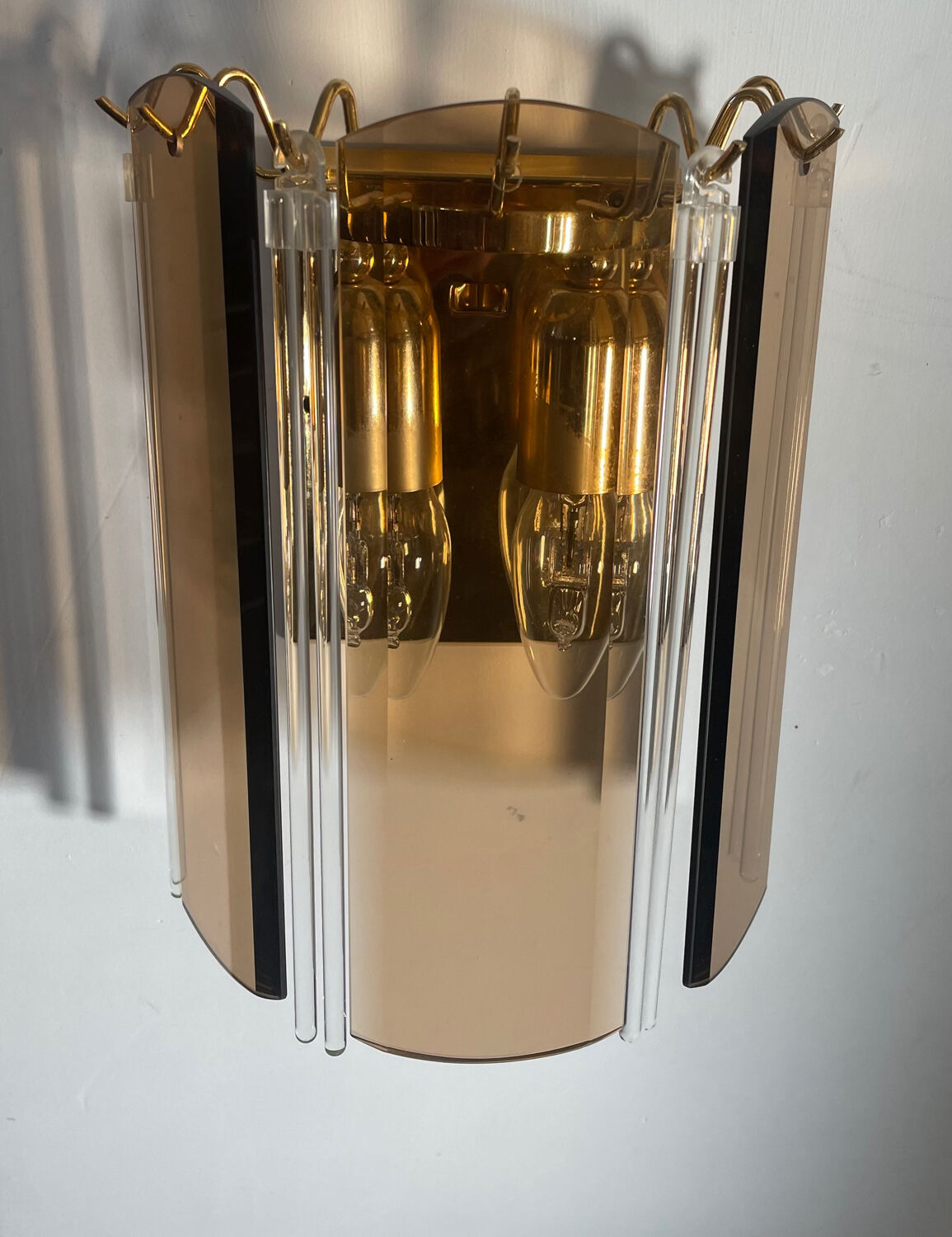 Pair of Italian smoked glass wall lights 1970