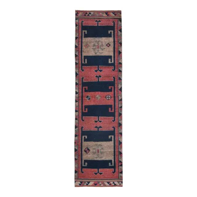 1970s Turkish Oushak Handmade Wool Cotton Pink Runner Rug 90x333