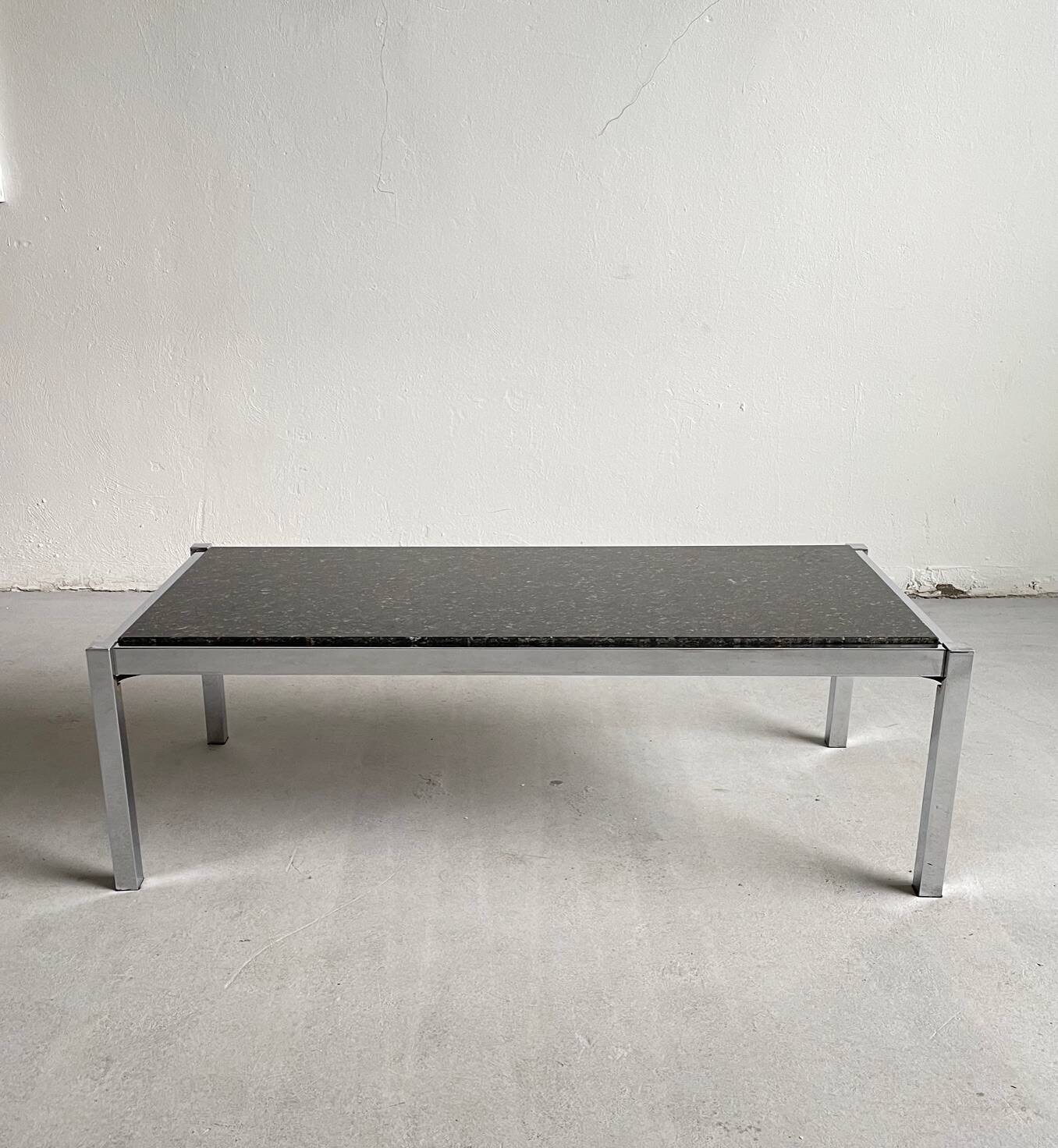 Vintage 1970s Modernist Coffee Table, Chrome and Granite
