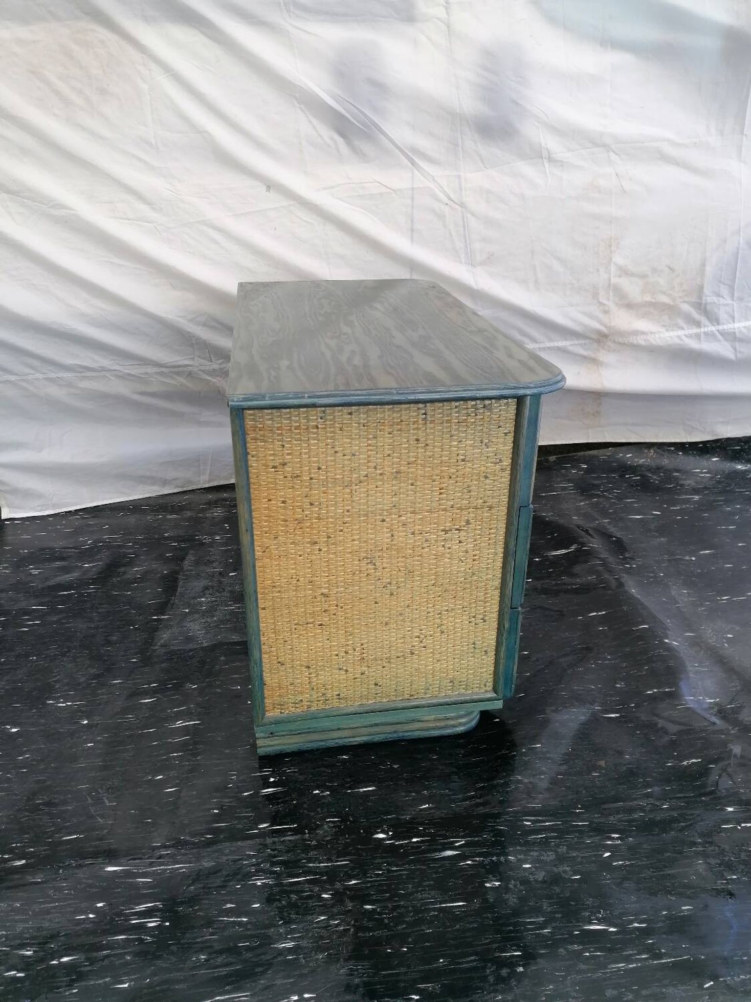 Maugrion chest of drawers in green and blue rattan