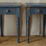 Pair of vintage country bedside tables with blue patina
