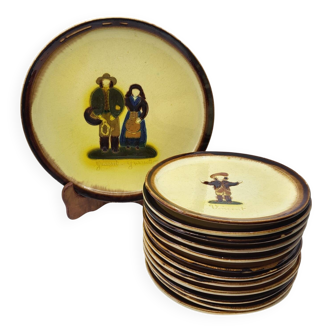 Dessert service Atelier Cerenne Vallauris Santons of Provence France 1950