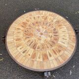 Vintage Roger Capron coffee table, ceramic and herbarium design, 105cm