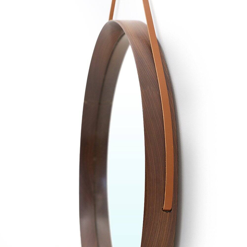 Round mirror with leather strap, 1960s