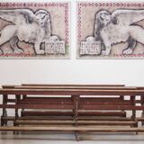 Antique Gothic Church Benches, Late 1800s – Set of 4 Pine Wood Pew Benches