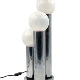 Hollywood regency 3 lights metal and opaline glass table lamp, Lama, Italy 1970s