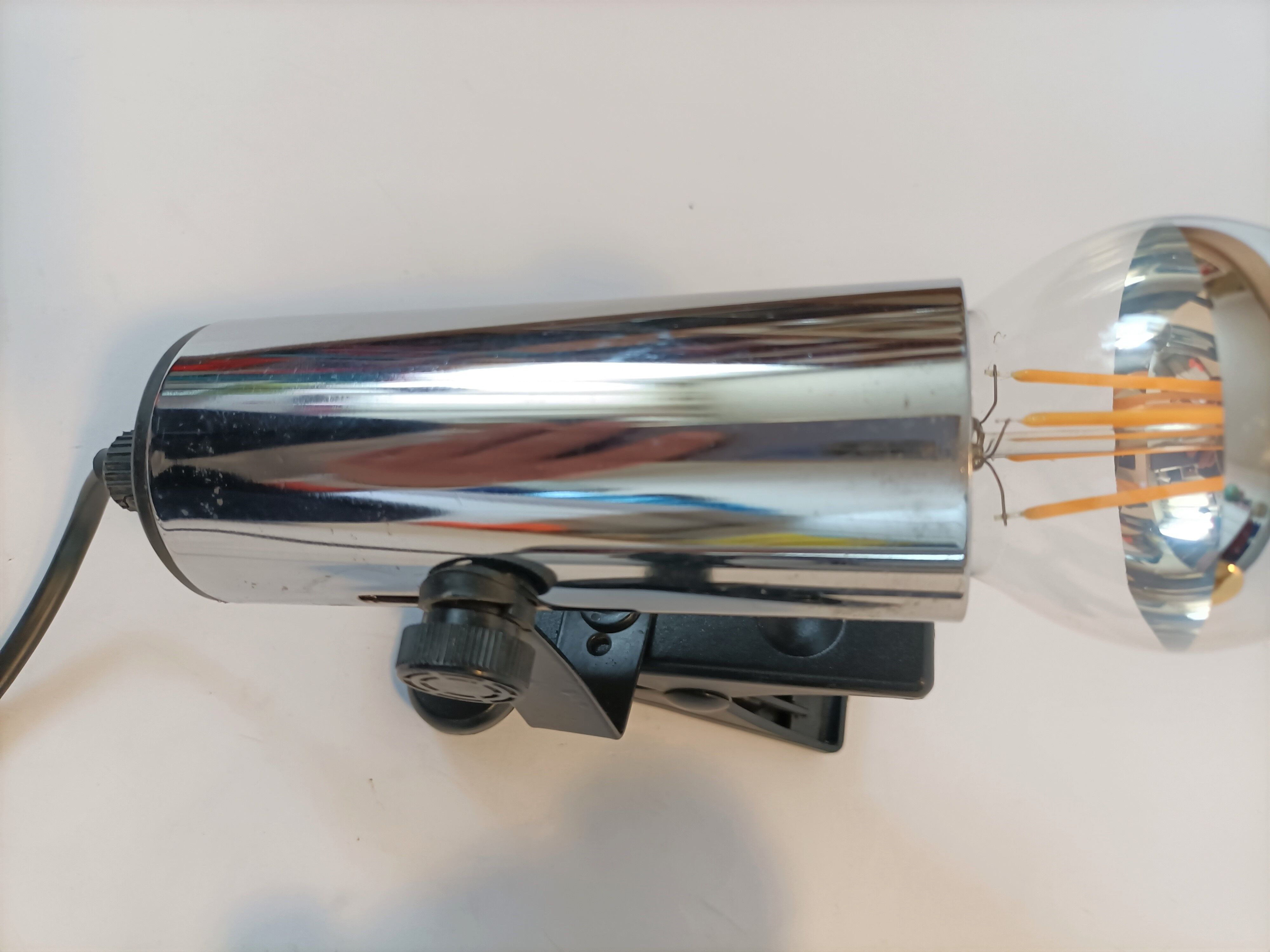 Pair of Targetti clamp spotlights in chrome metal 1970