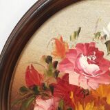 Medallion frame oil on canvas flowers
