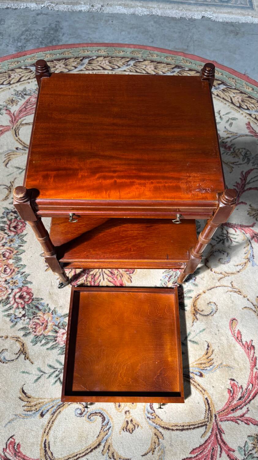 Antique mahogany rolling trolley