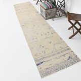 3x12 Blue & Beige Antique Vintage Runner Rug, 80x369Cm SK 23836