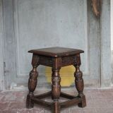 Antique wooden stool in Elizabethan English style, occasional stool