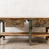 Green wooden workbench – 2 drawers