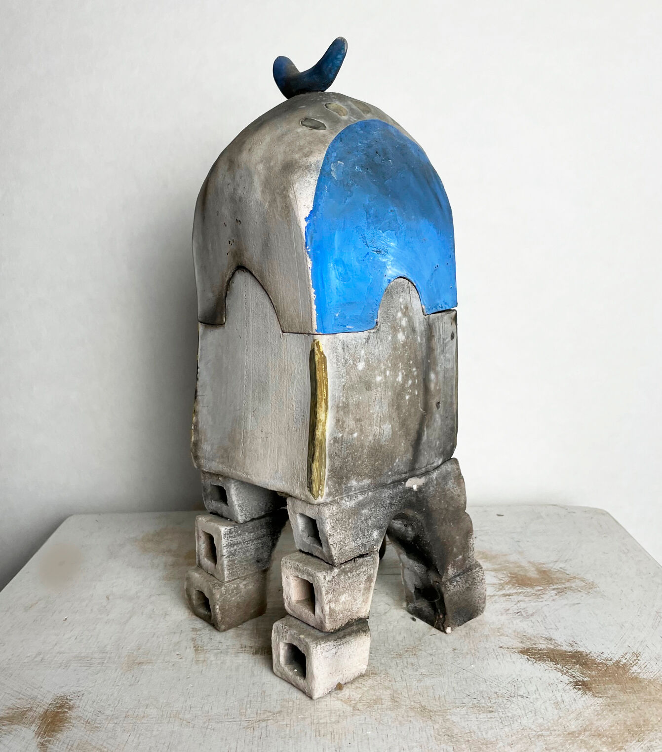 Surrealist box in painted terracotta