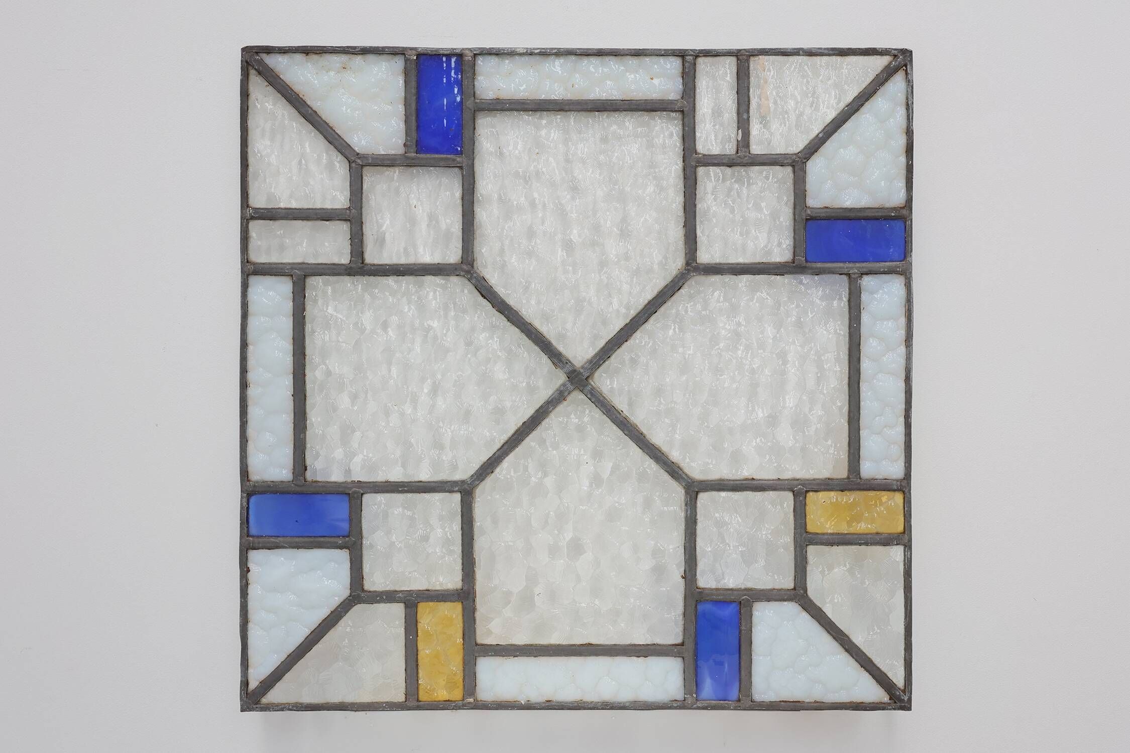 Art Deco Leaded Glass Panel with Geometric Cross Motif, Belgium, Circa 1920