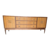 Vintage teak veneer enfilade in brown by Greaves & Thomas, 1960s, mid-century style.