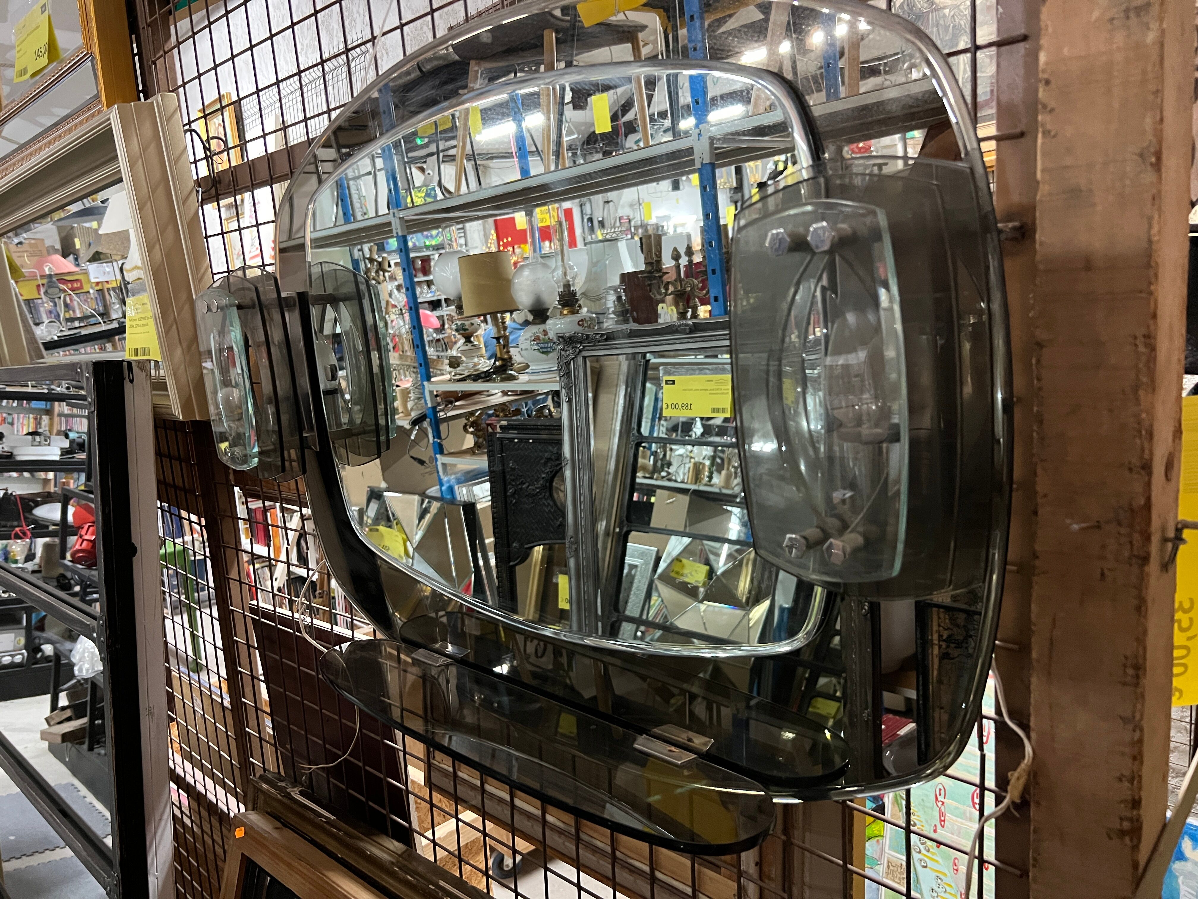 Mirror with contour smoked glass 60/70s