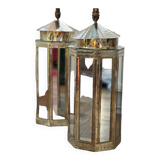 Rodolfo Dubarry signed brass plated octagonal mirror table lamps