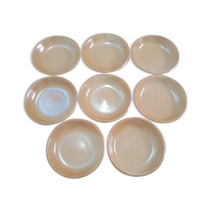 Ensemble de 8 petites assiettes creuses, calottes grès de brenne France