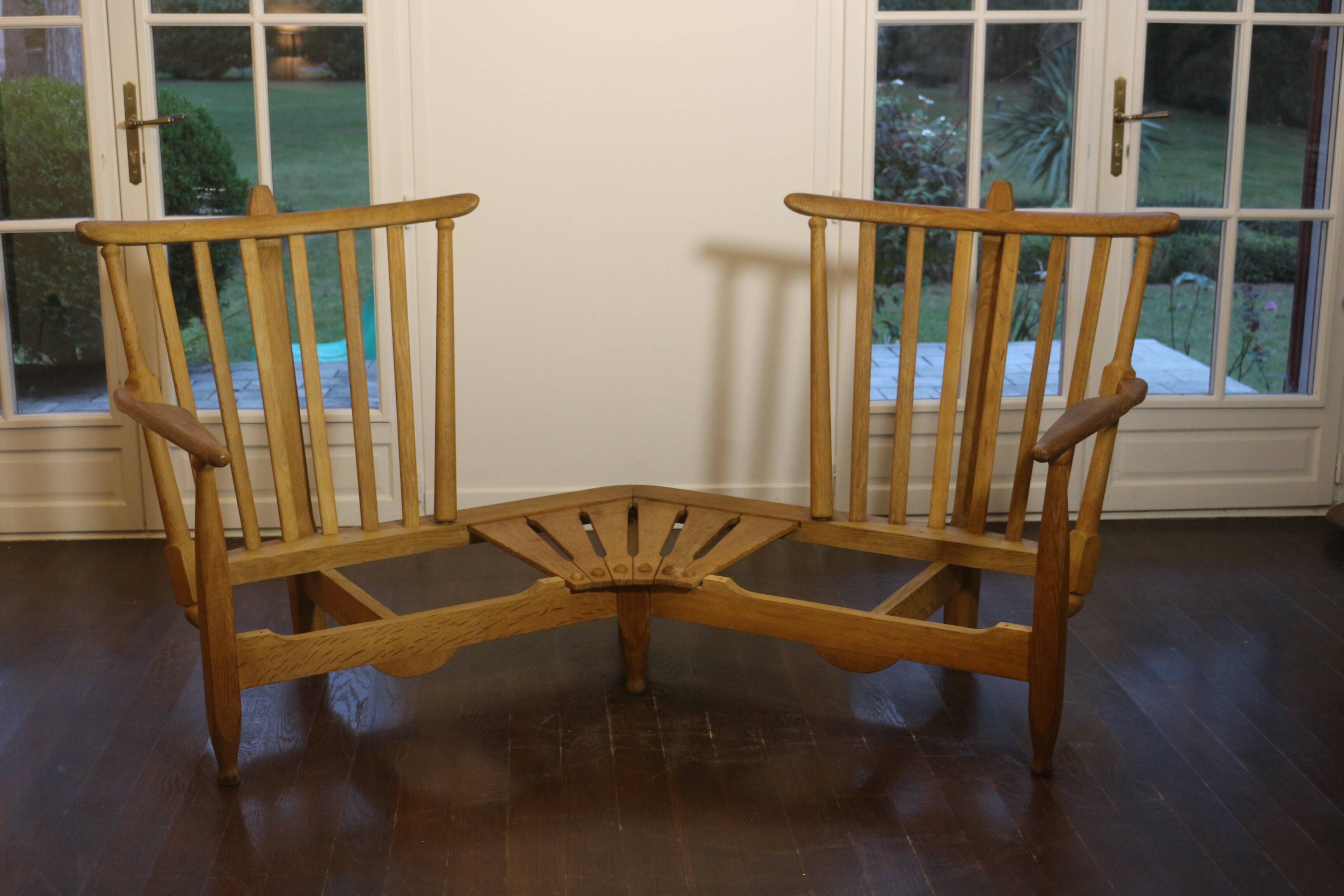 Fan bench by Guillerme and Chambron reupholstered